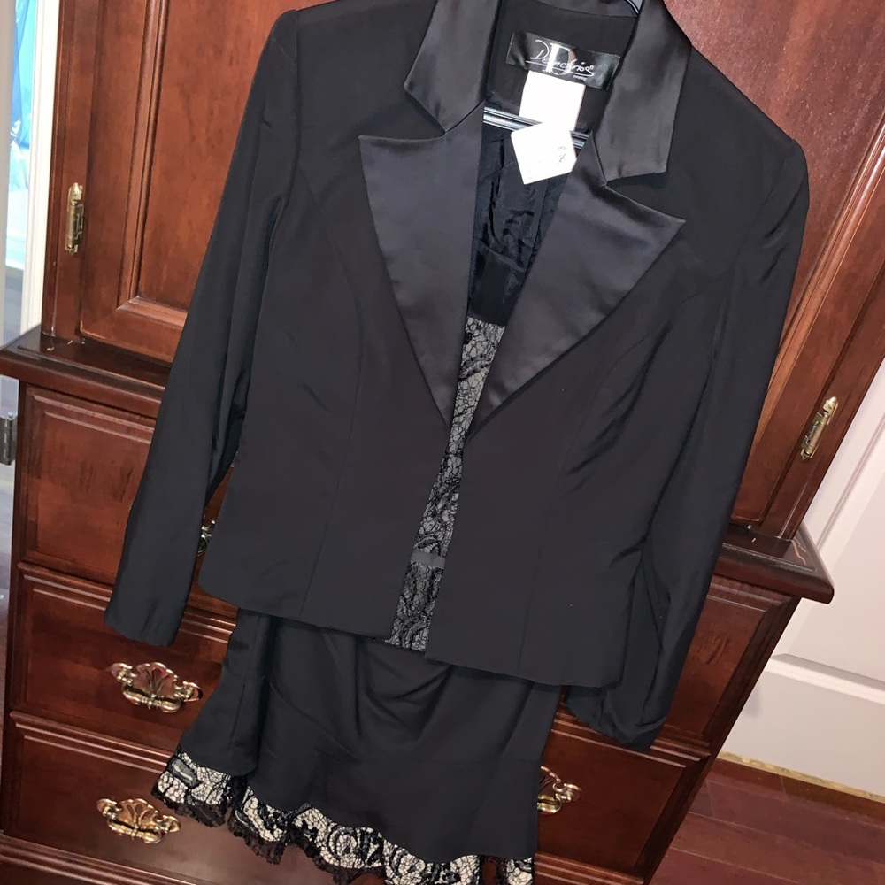 Black, embellished, lacy, suit